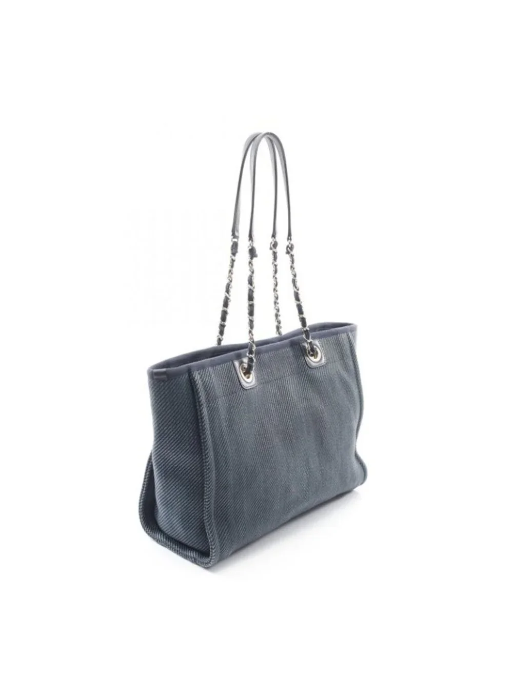 ★SOLD★ Chanel Tote Deauville Indigo Blue Leather Chain MM - Picture 2 of 9